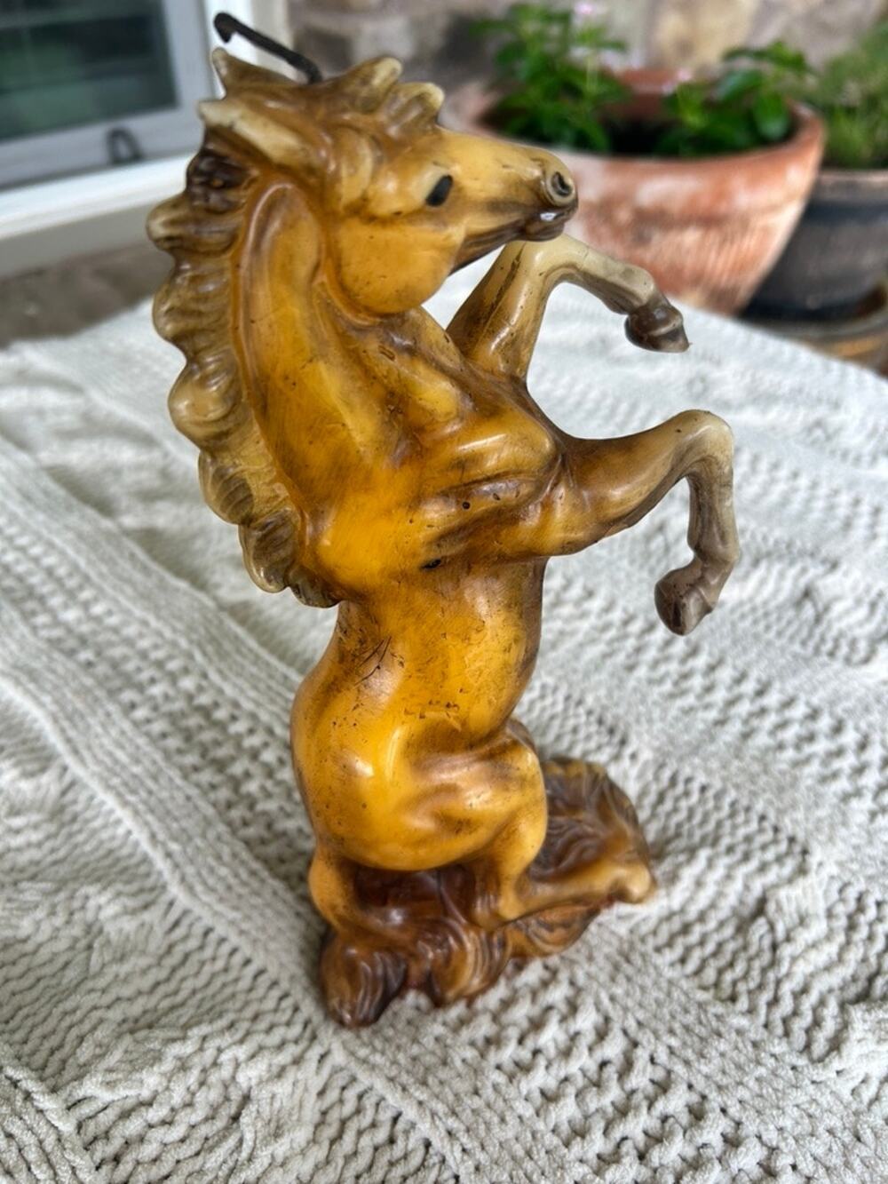Vintage Italian Mid-Century Rearing Stallion Horse Statue Candle - 8" Unused